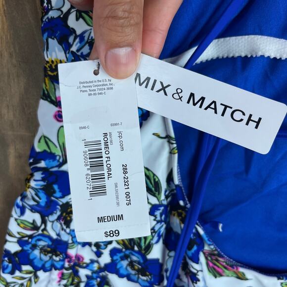 A.N.A New Approach Women Blue White Romeo Floral Open Back Swimsuit One Piece M - Picture 5 of 12